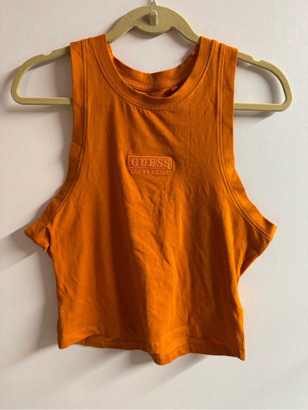 GUESS Women's Orange Cropped Muscle Tank Top